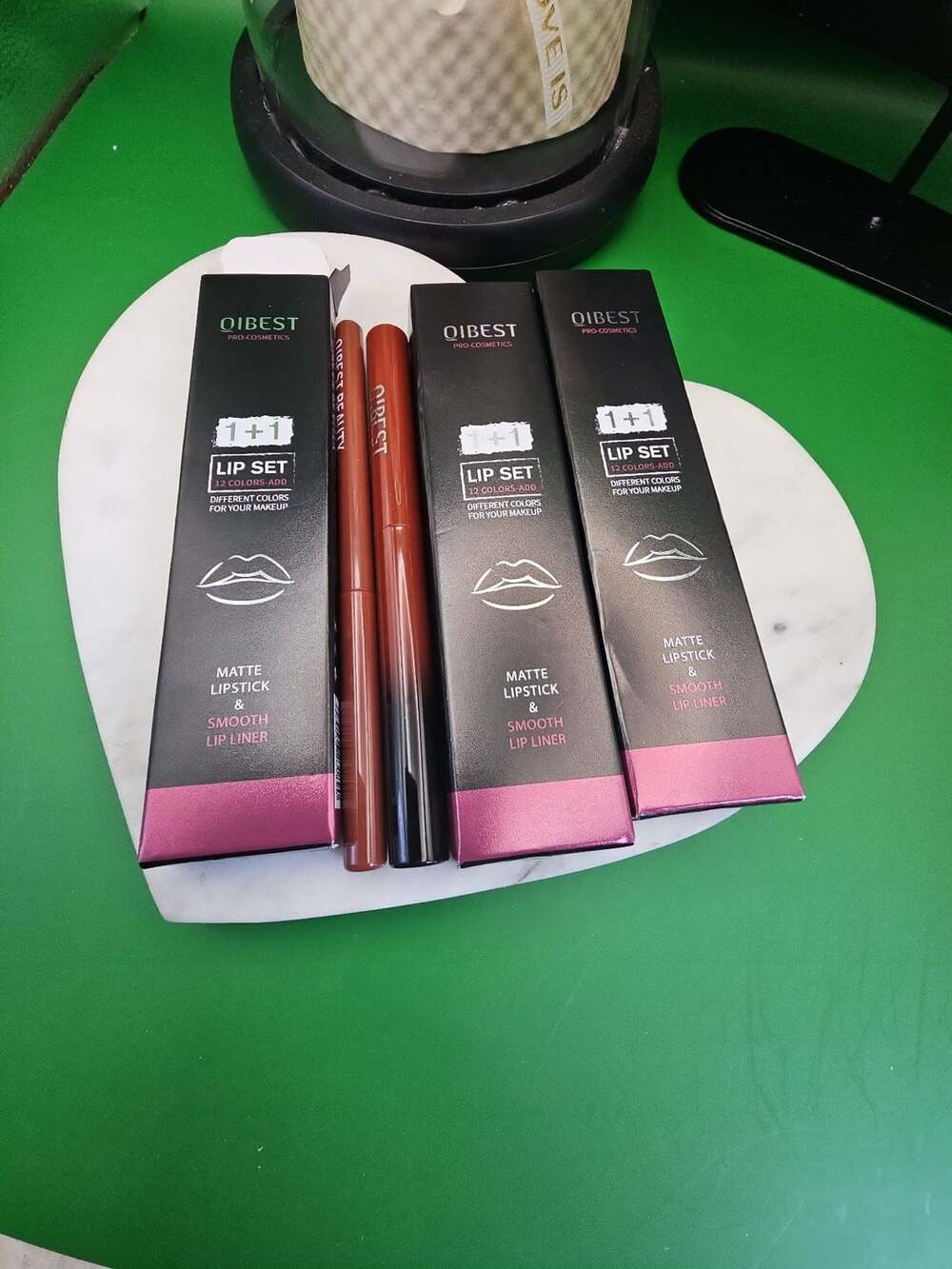 Qibest Pro-Cosmetics Matte Lipstick & Smooth Lip Liner Set Lot of 3
